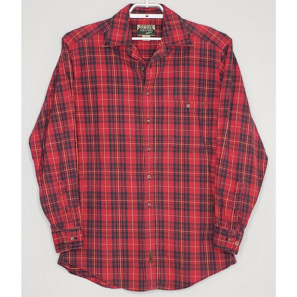 Teton Woolrich Mens Flannel Shirt Medium L/S‎ Red Plaid 100% Cotton Collared